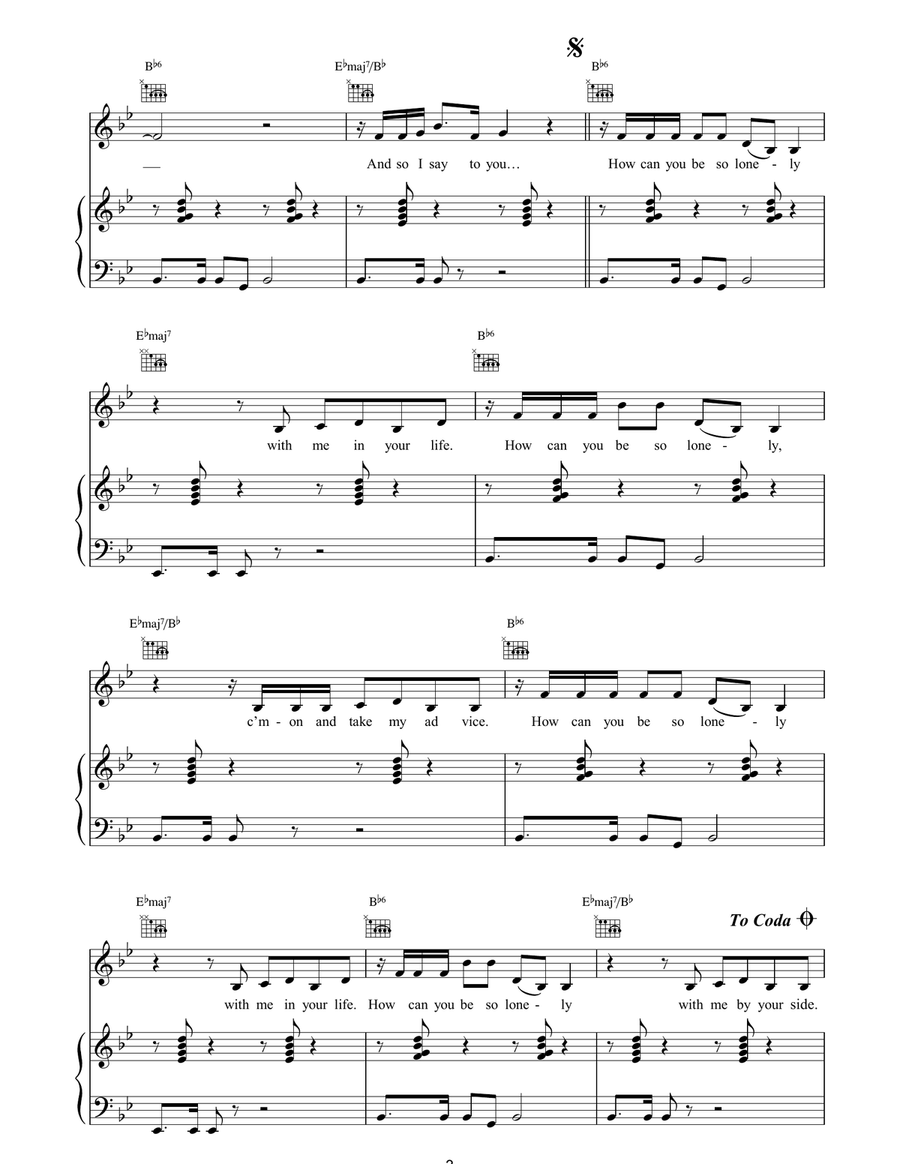Lonely Lonely Piano, Vocal, Guitar scores gallery preview page 3