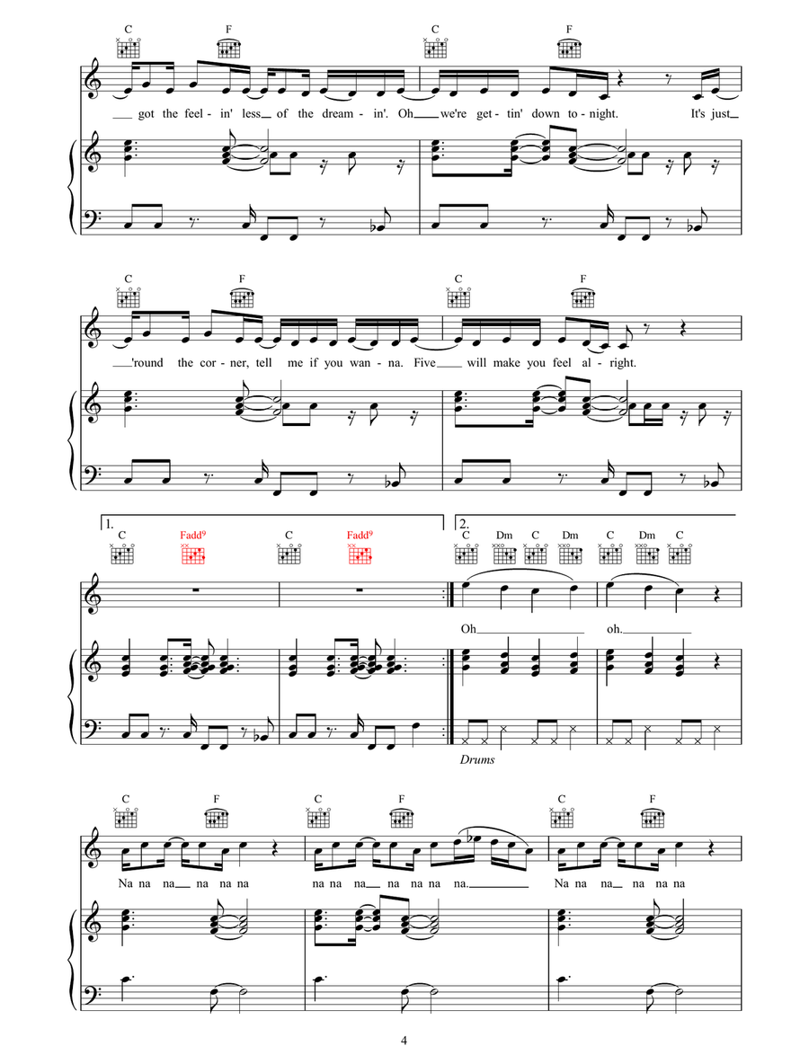 Got The Feelin Got The Feelin Piano, Vocal, Guitar scores gallery preview page 4