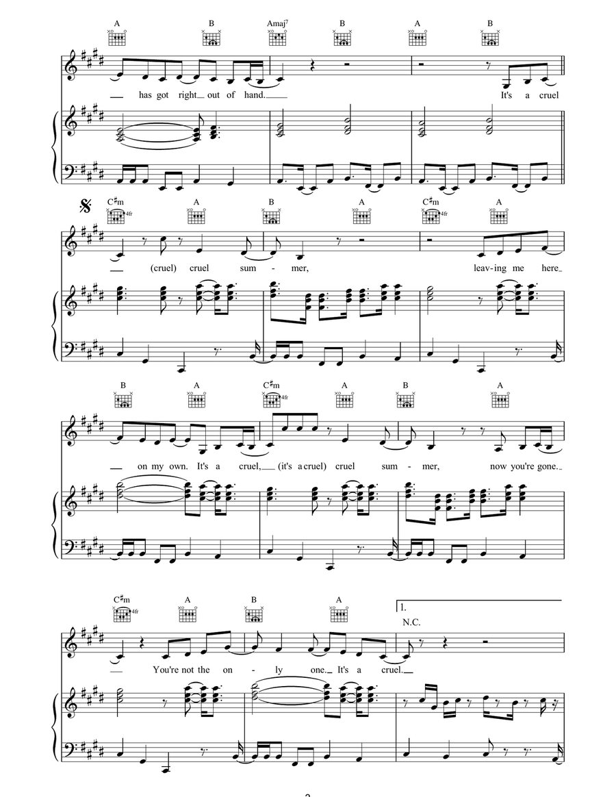 Cruel Summer Cruel Summer Piano, Vocal, Guitar scores gallery preview page 3
