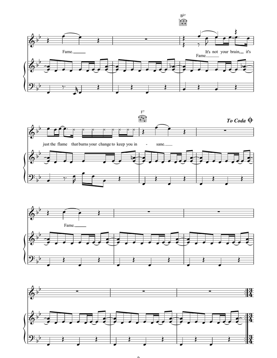Fame Fame Piano, Vocal, Guitar scores gallery preview page 3
