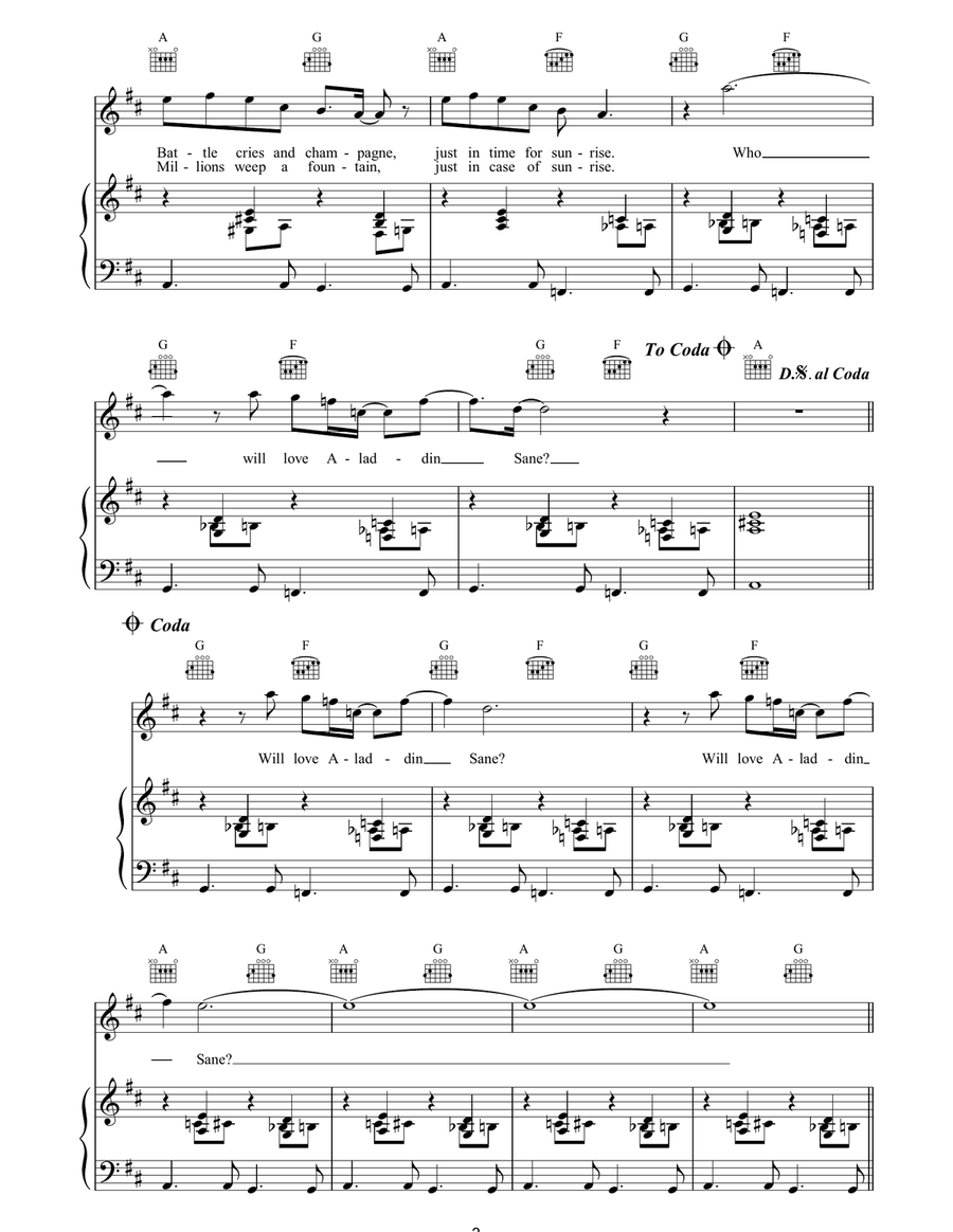 Aladdin Sane Aladdin Sane Piano, Vocal, Guitar scores gallery preview page 3