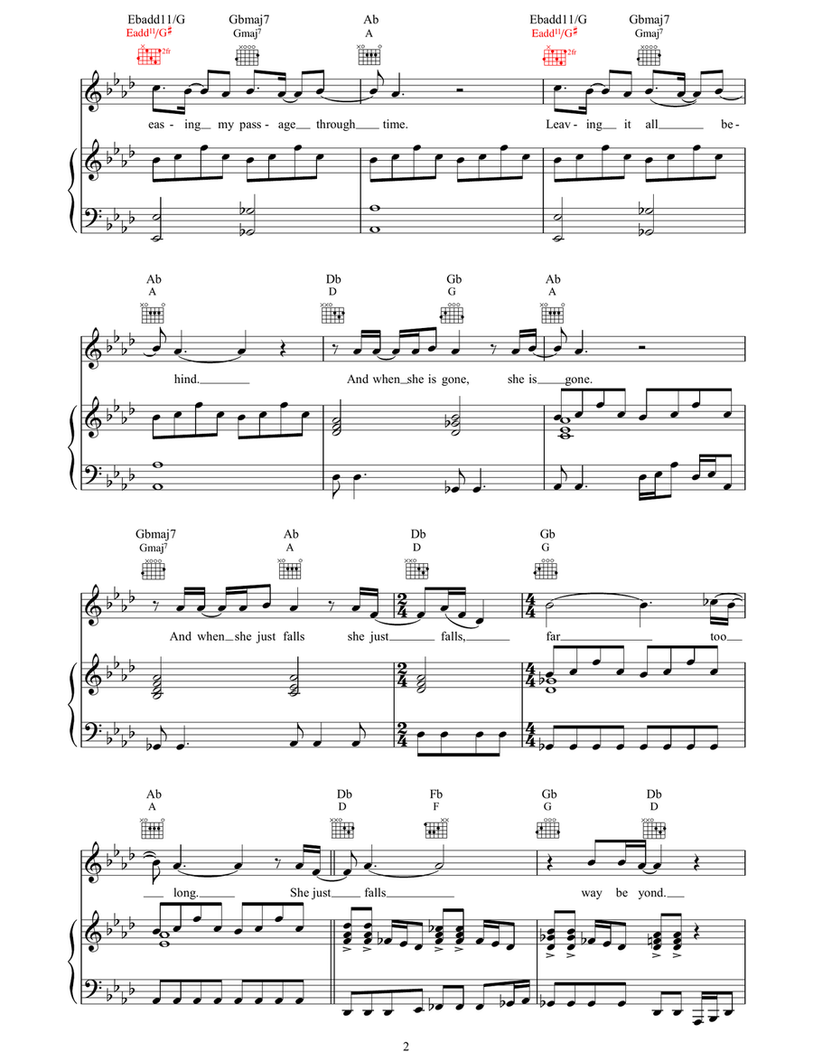 She Falls She Falls Piano, Vocal, Guitar scores gallery preview page 2
