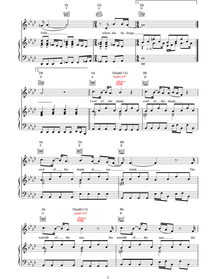 She Falls She Falls Piano, Vocal, Guitar scores gallery preview page 3