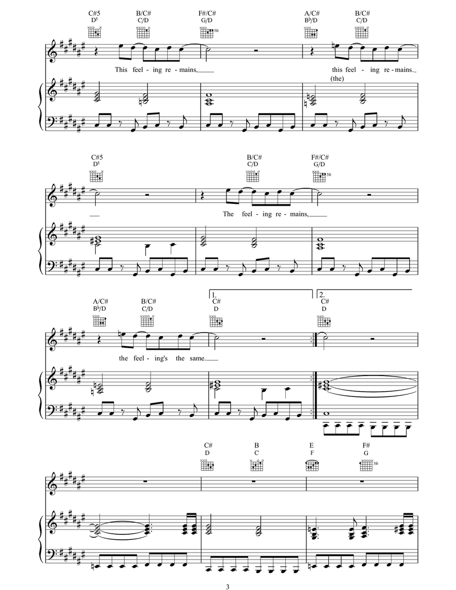 Feeling Remains Feeling Remains Piano, Vocal, Guitar scores gallery preview page 3