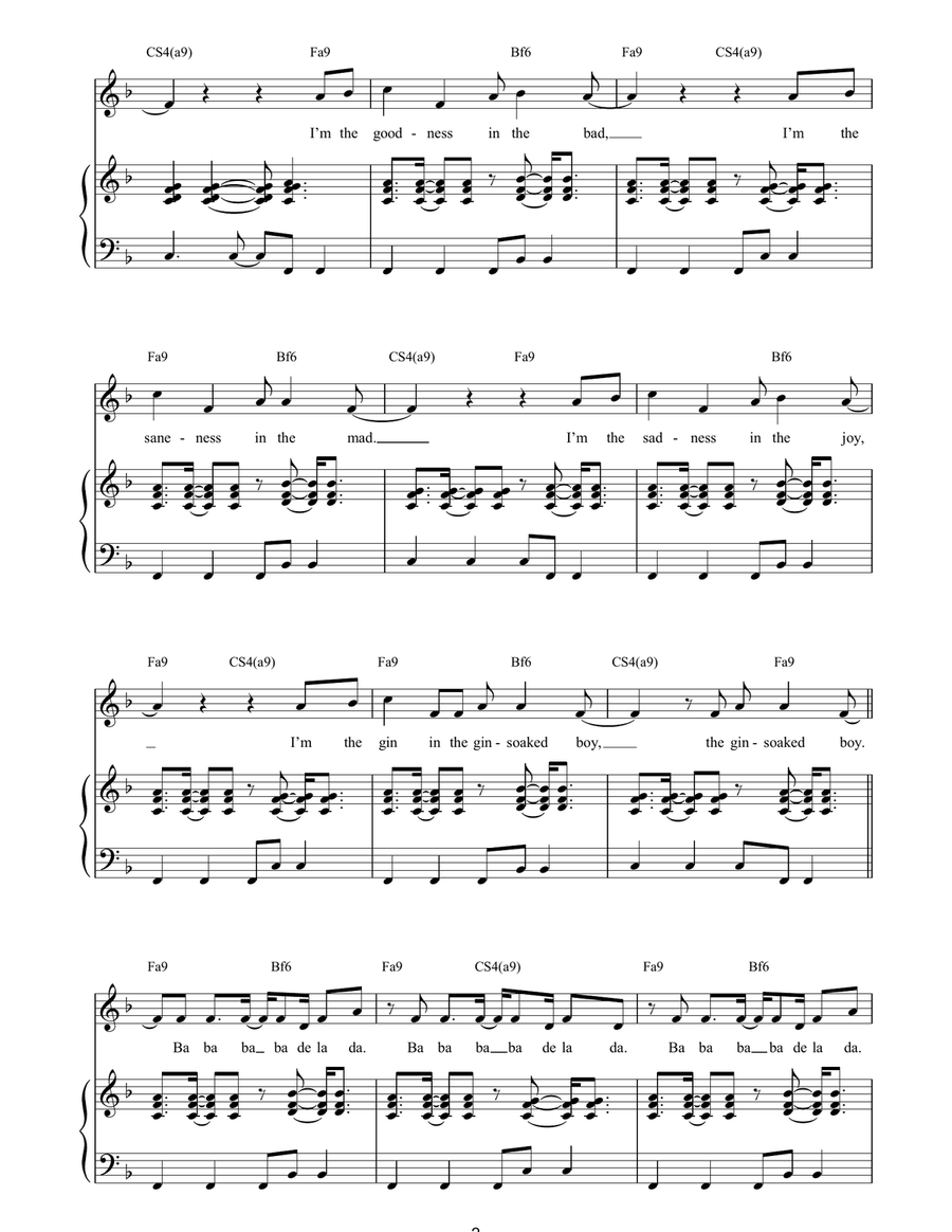 Gin Soaked Boy Gin Soaked Boy Piano, Vocal, Guitar scores gallery preview page 2