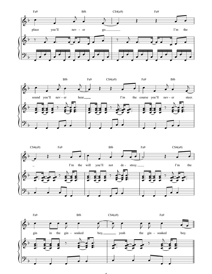 Gin Soaked Boy Gin Soaked Boy Piano, Vocal, Guitar scores gallery preview page 4