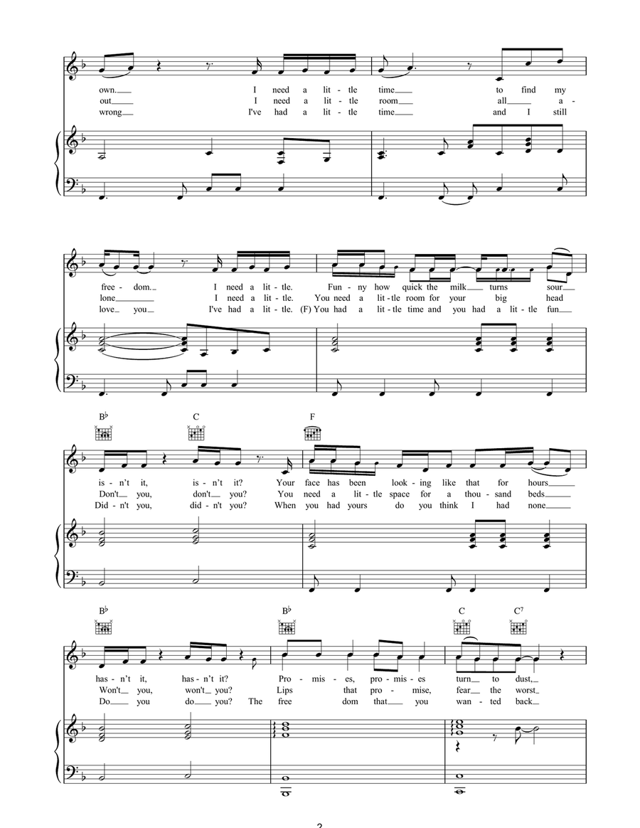 A Little Time Piano, Vocal, Guitar scores gallery preview page 2