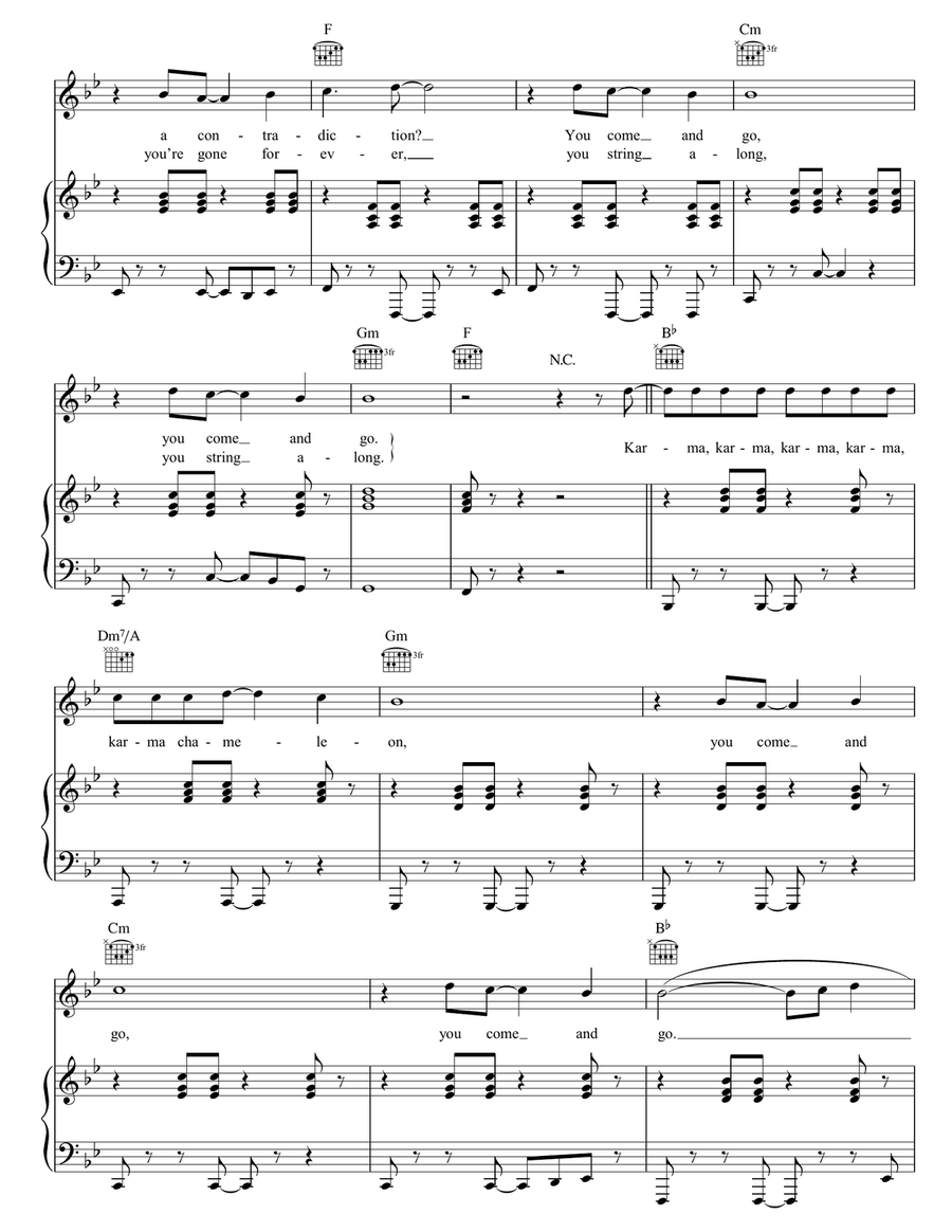 Karma Chameleon Karma Chameleon Piano, Vocal, Guitar scores gallery preview page 3