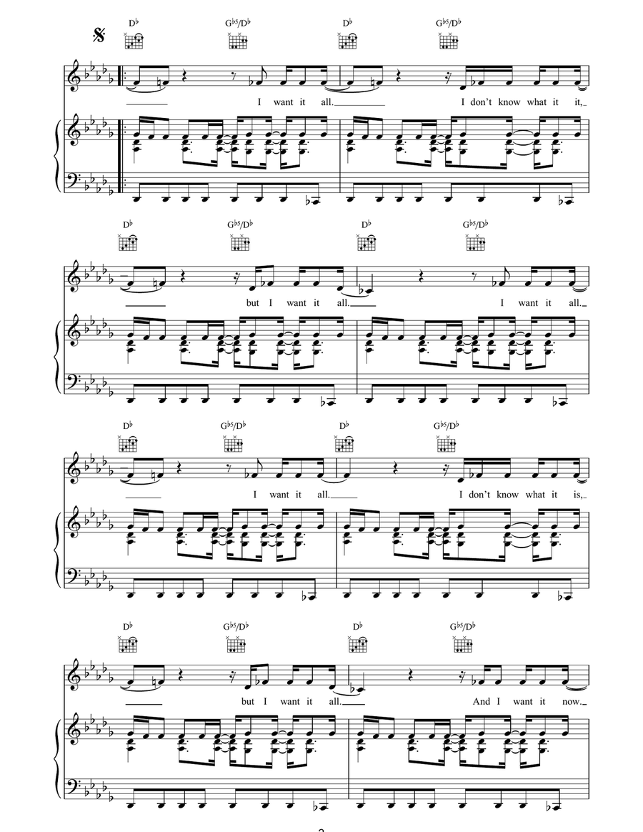 I Want It All Piano, Vocal, Guitar scores gallery preview page 2