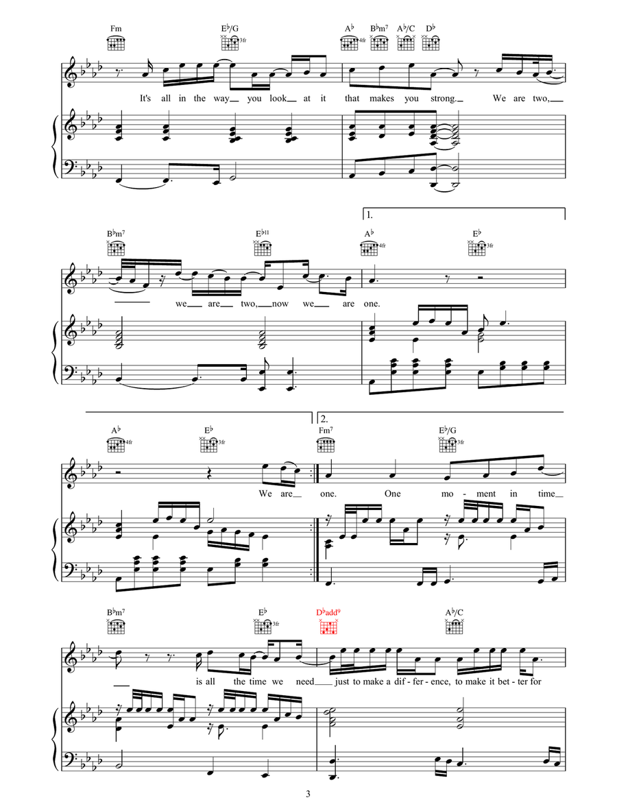We Are One We Are One Piano, Vocal, Guitar scores gallery preview page 3