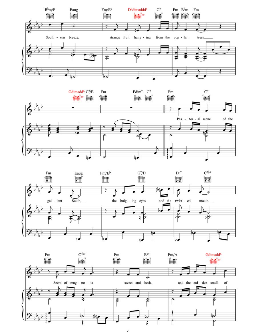 Strange Fruit Strange Fruit Piano, Vocal, Guitar scores gallery preview page 2
