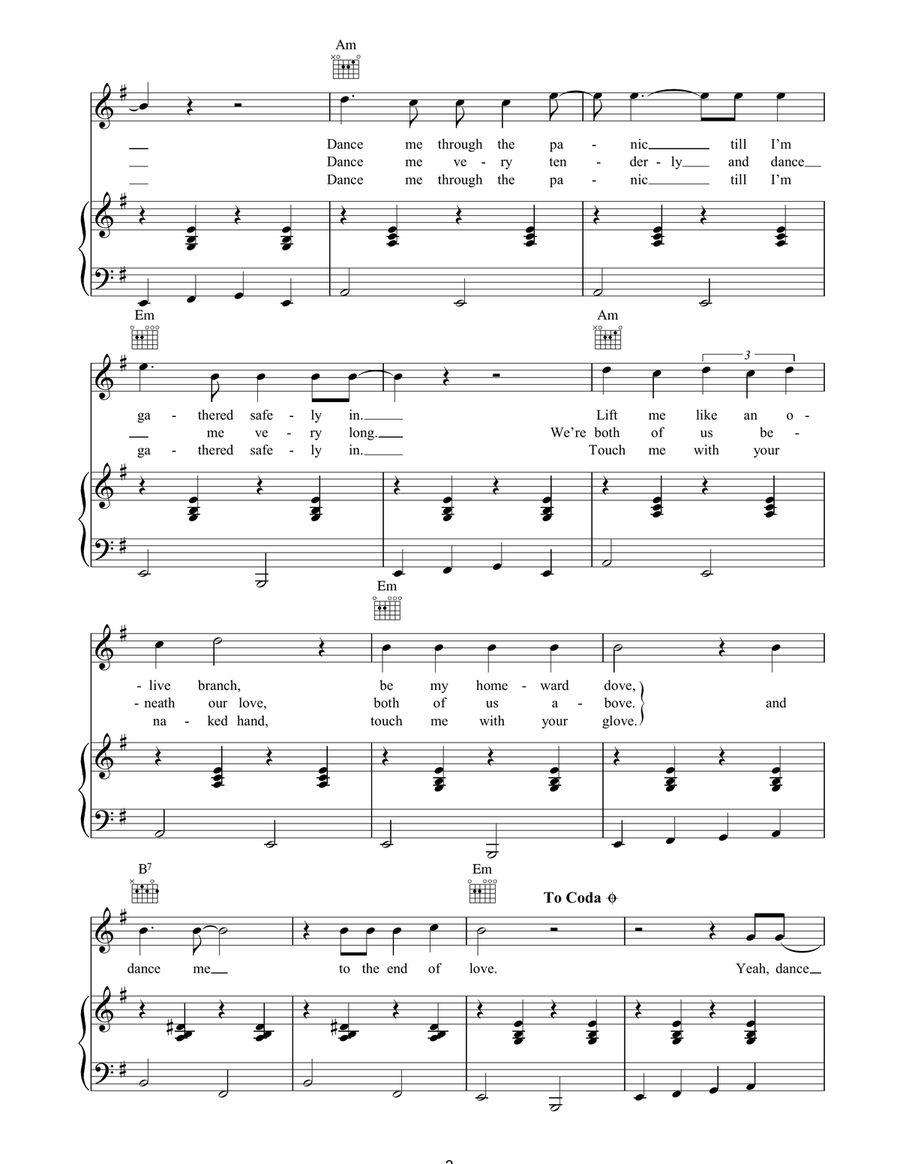Dance Me To The End Of Love Piano, Vocal, Guitar scores gallery preview page 3