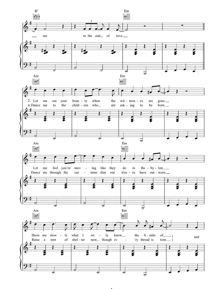 Dance Me To The End Of Love Piano, Vocal, Guitar scores gallery preview page 4
