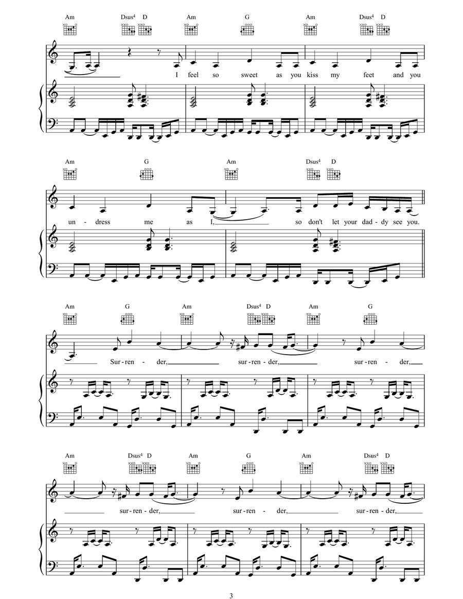 Surrender Surrender Piano, Vocal, Guitar scores gallery preview page 3