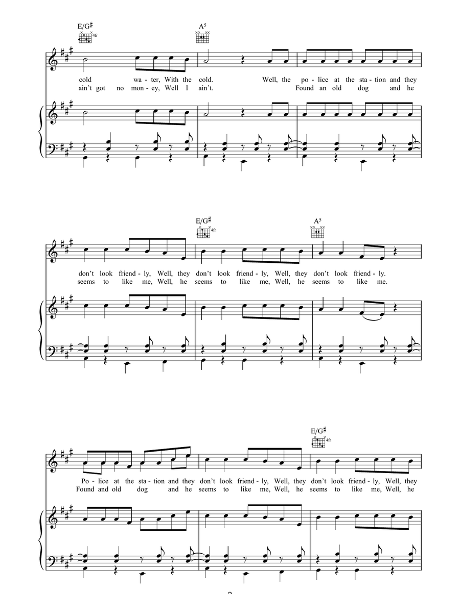 Cold Water Cold Water Piano, Vocal, Guitar scores gallery preview page 2