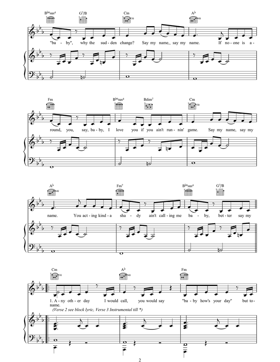 Say My Name Say My Name Piano, Vocal, Guitar scores gallery preview page 2