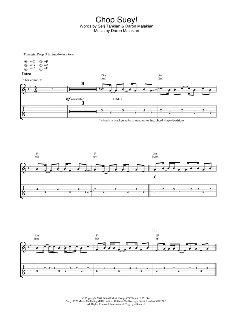 Chop Suey! Electric Guitar scores gallery preview page 1