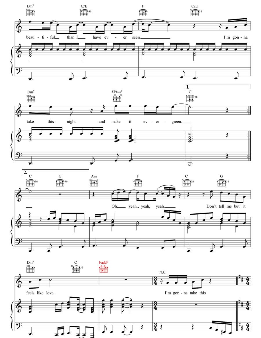 Evergreen Evergreen Piano, Vocal, Guitar scores gallery preview page 3