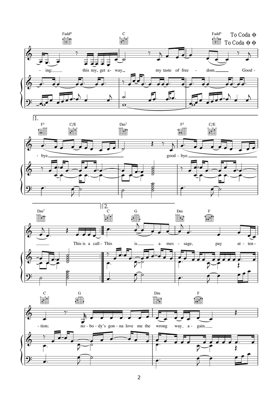 Overdue Goodbye Overdue Goodbye Piano, Vocal, Guitar scores gallery preview page 2