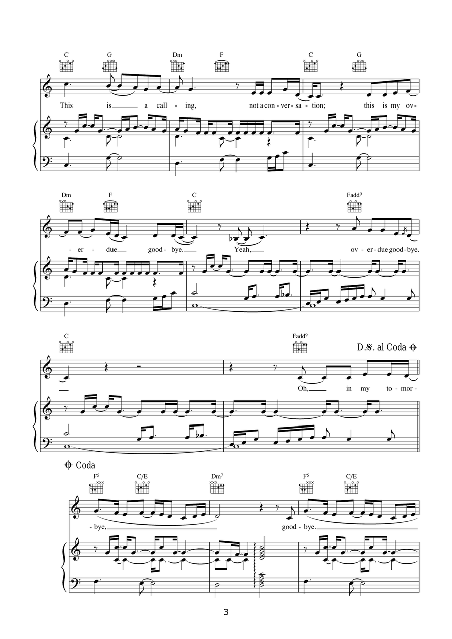 Overdue Goodbye Overdue Goodbye Piano, Vocal, Guitar scores gallery preview page 3