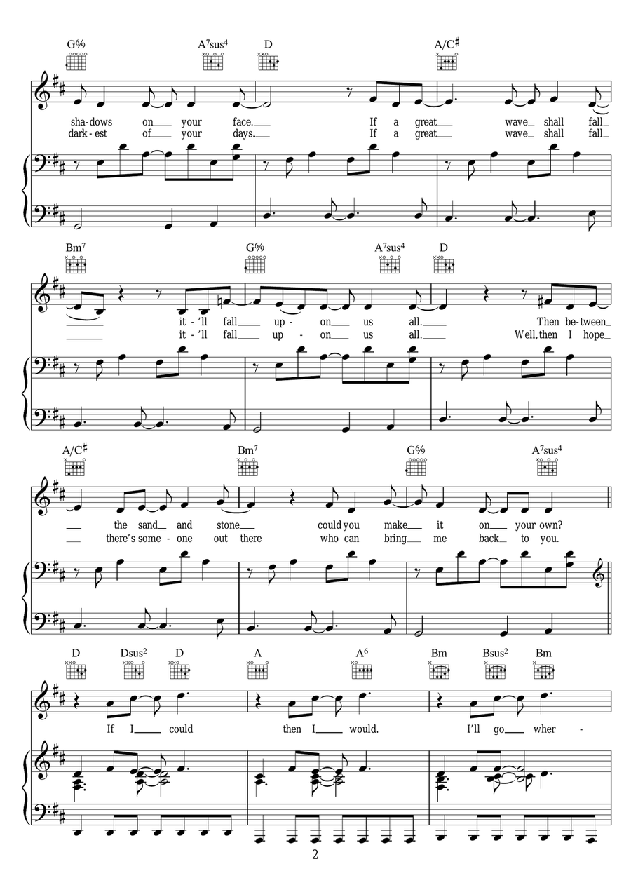 Wherever You Will Go Wherever You Will Go Piano, Vocal, Guitar scores gallery preview page 2