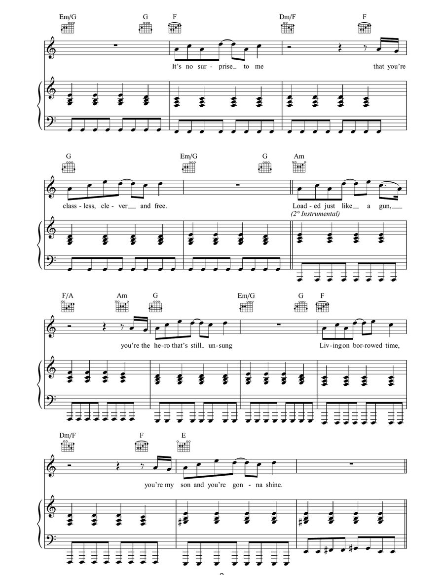 Born On A Different Cloud Piano, Vocal, Guitar scores gallery preview page 2