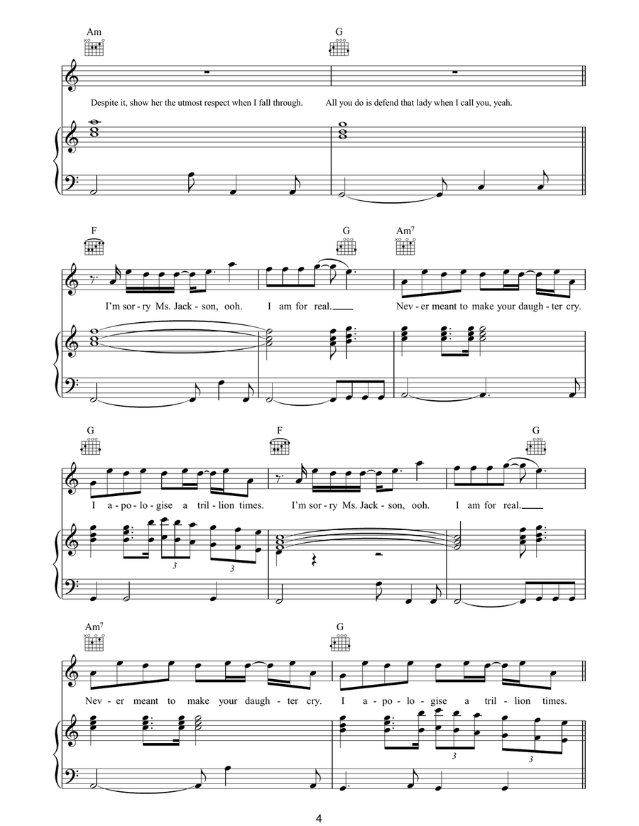 Ms Jackson Ms Jackson Piano, Vocal, Guitar scores gallery preview page 4