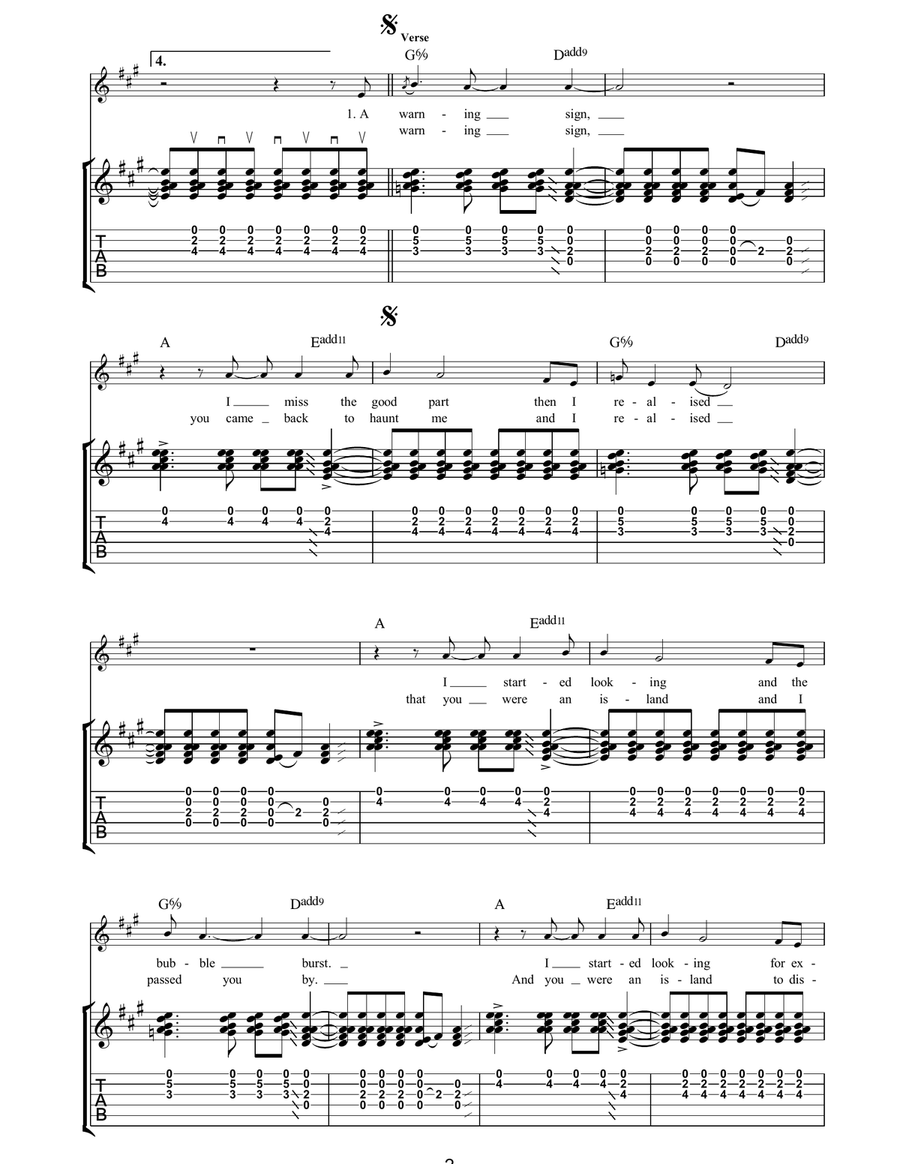 Warning Sign Warning Sign Acoustic Guitar scores gallery preview page 2
