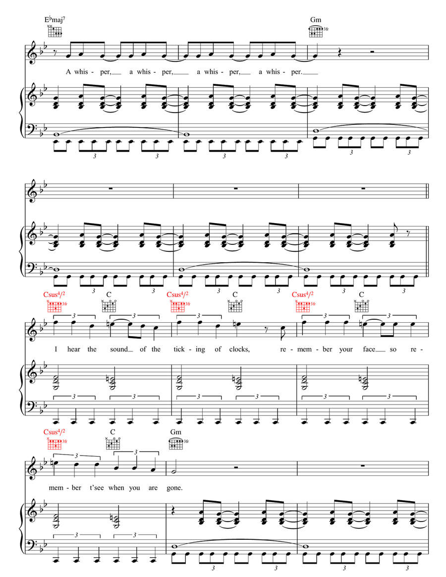 A Whisper A Whisper Piano, Vocal, Guitar scores gallery preview page 2