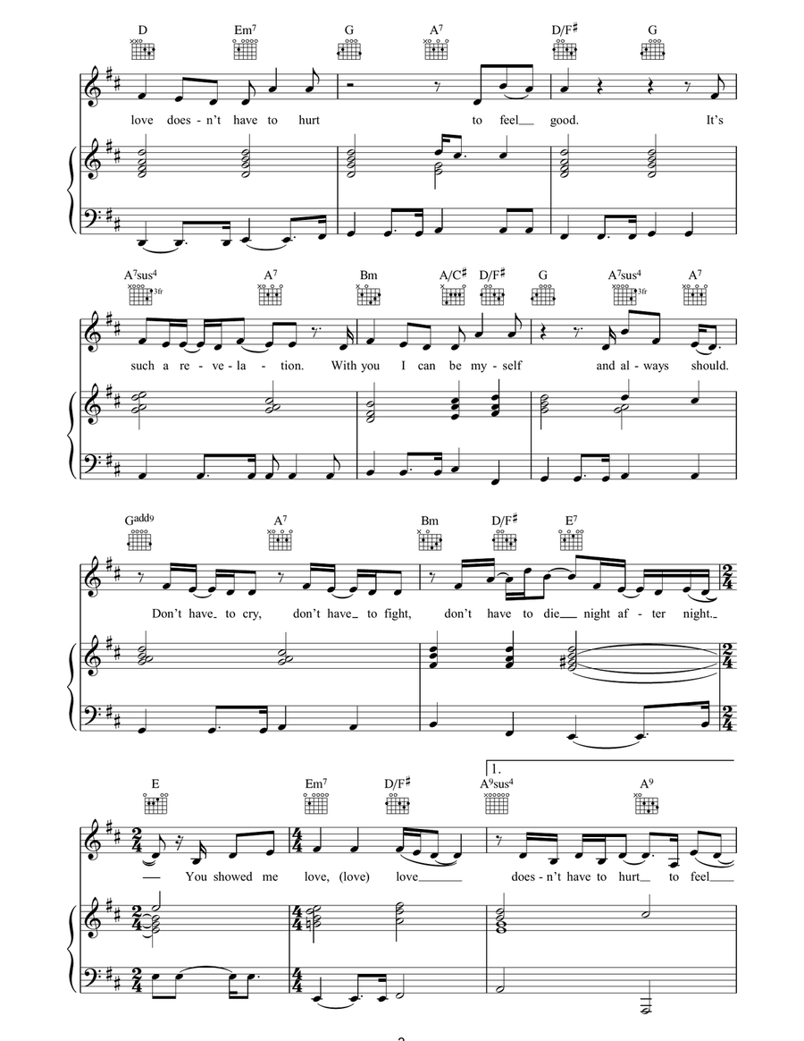 Love Doesn't Have To Hurt Piano, Vocal, Guitar scores gallery preview page 3