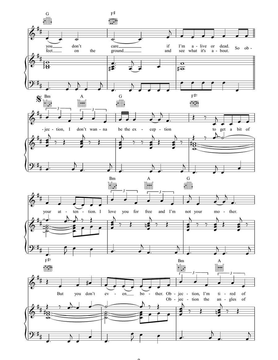 Objection Objection Piano, Vocal, Guitar scores gallery preview page 3