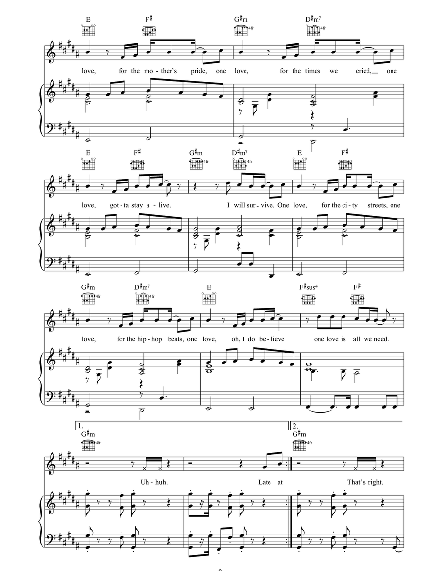 One Love One Love Piano, Vocal, Guitar scores gallery preview page 3