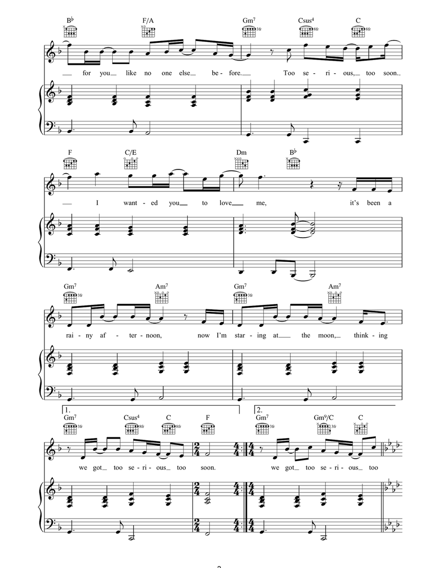Too Serious Too Soon Too Serious Too Soon Piano, Vocal, Guitar scores gallery preview page 3