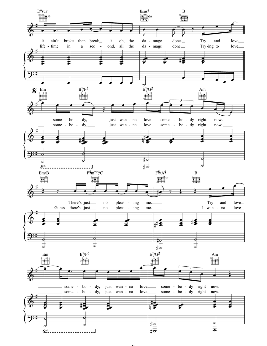 Love Somebody Love Somebody Piano, Vocal, Guitar scores gallery preview page 3