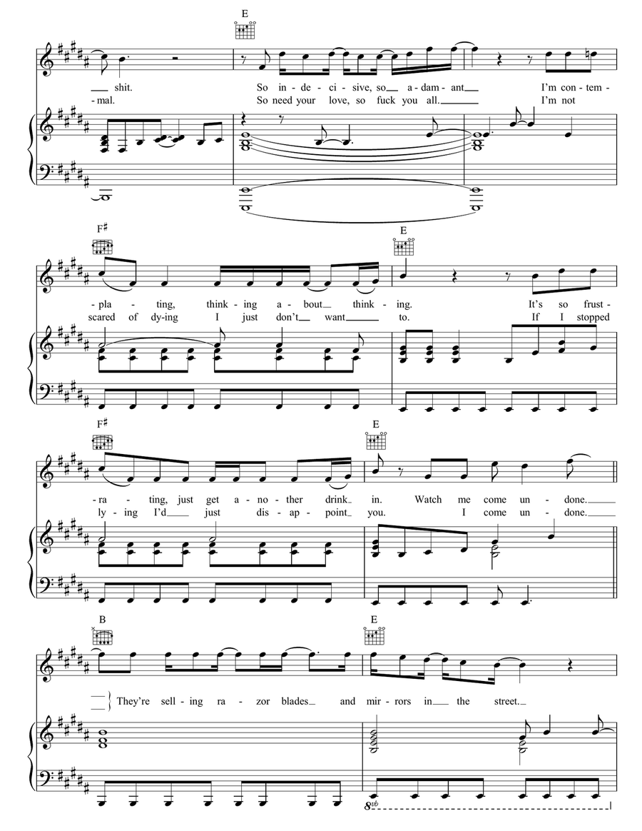 Come Undone Come Undone Piano, Vocal, Guitar scores gallery preview page 2