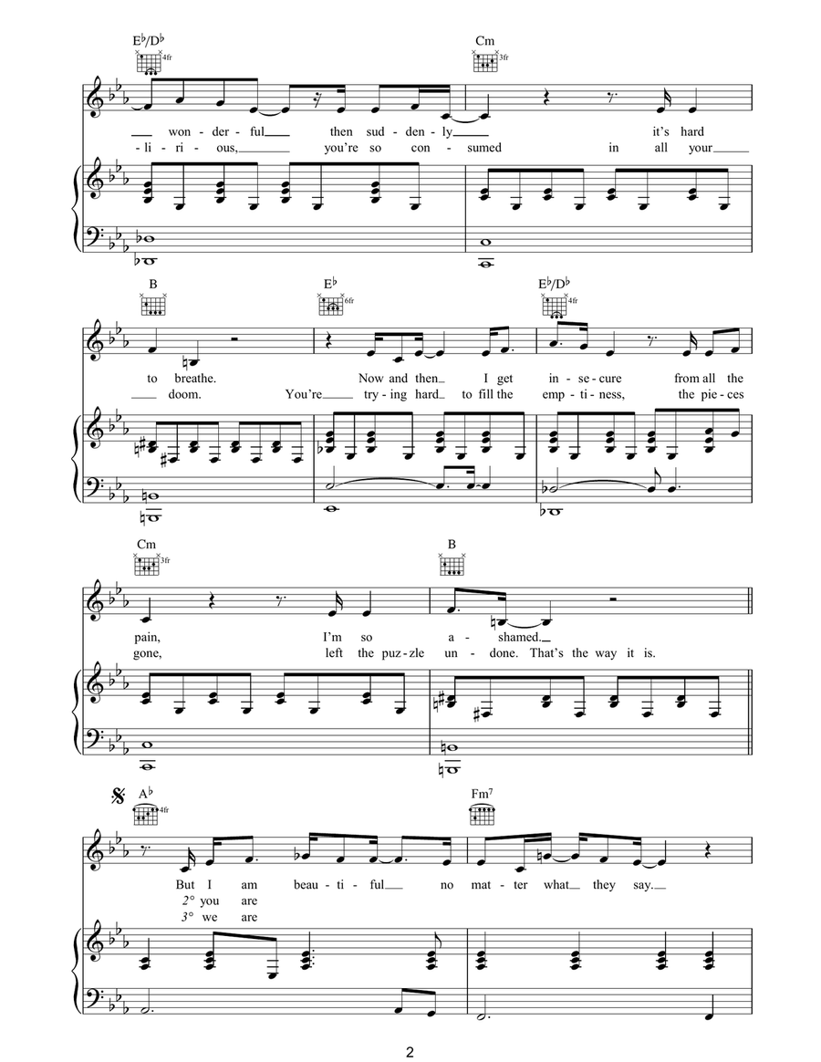 Beautiful Beautiful Piano, Vocal, Guitar scores gallery preview page 2