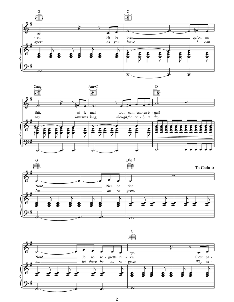 Non, Je Ne Regrette Rien Non, Je Ne Regrette Rien Piano, Vocal, Guitar scores gallery preview page 2