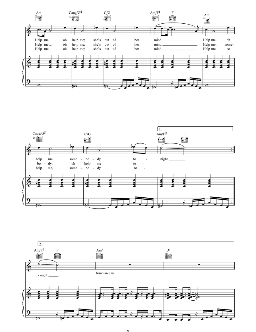 Help Me (She's Out Of Her Mind) Piano, Vocal, Guitar scores gallery preview page 3