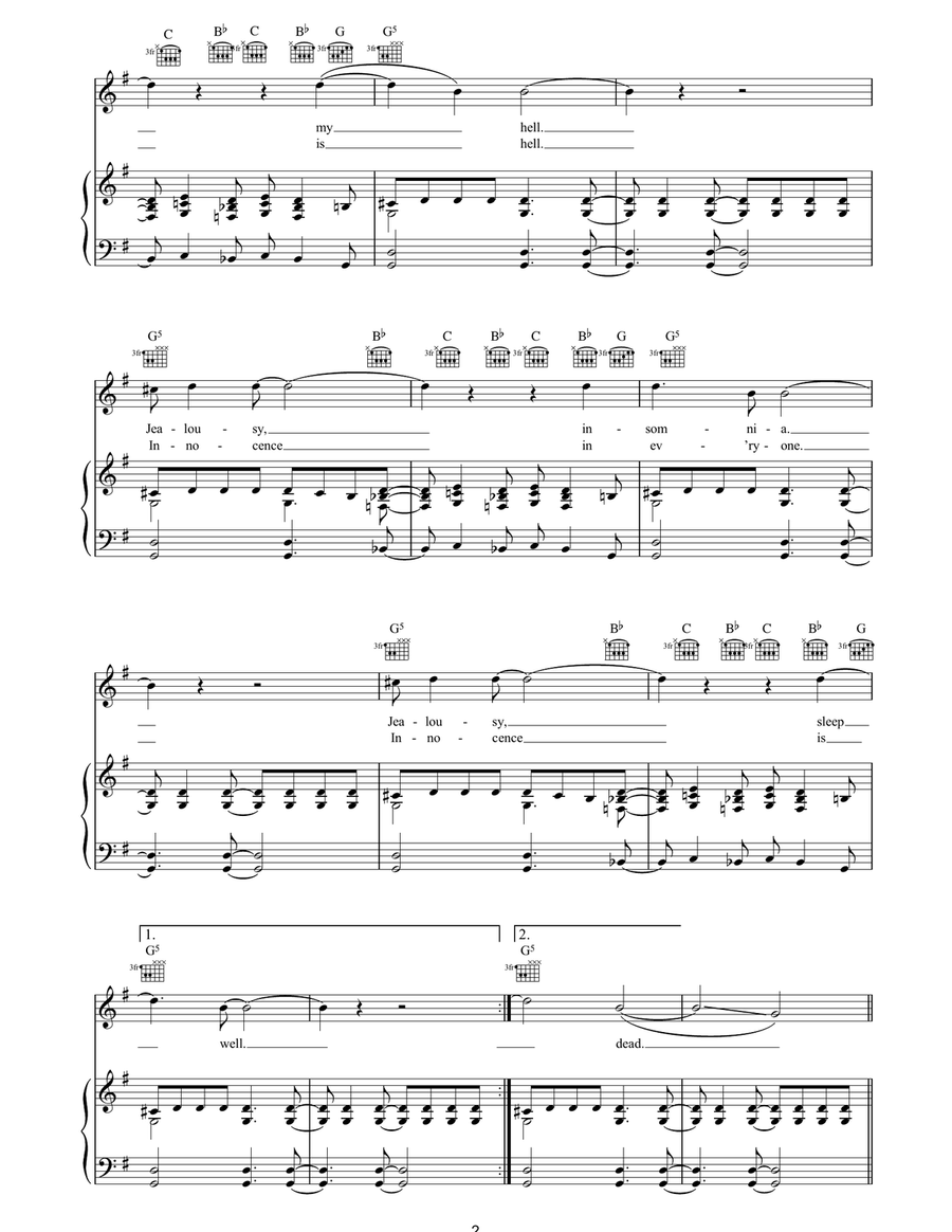 Jealousy Jealousy Piano, Vocal, Guitar scores gallery preview page 2