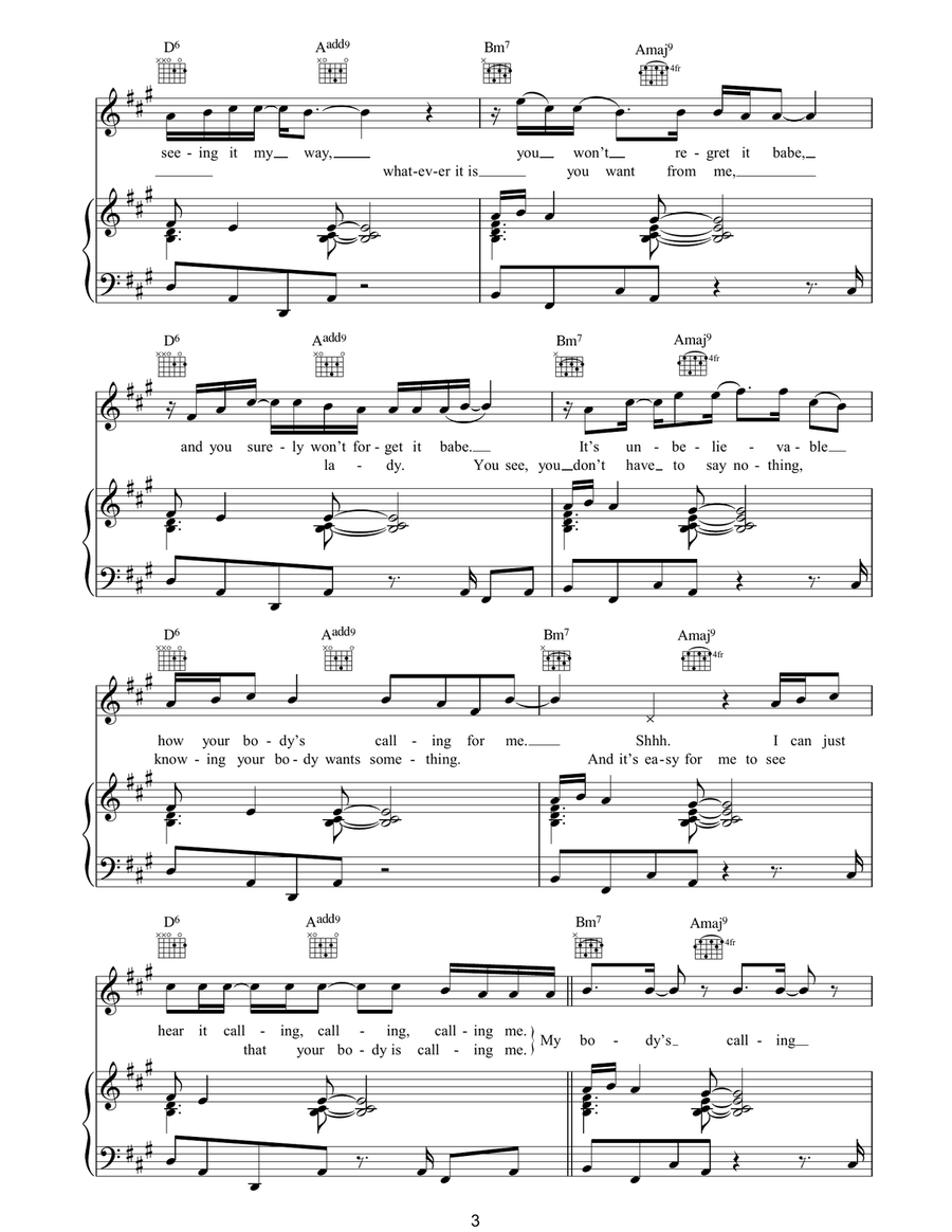 Your Body's Calling by R. Kelly Piano, Vocal, Guitar - Digital Sheet Music page 3