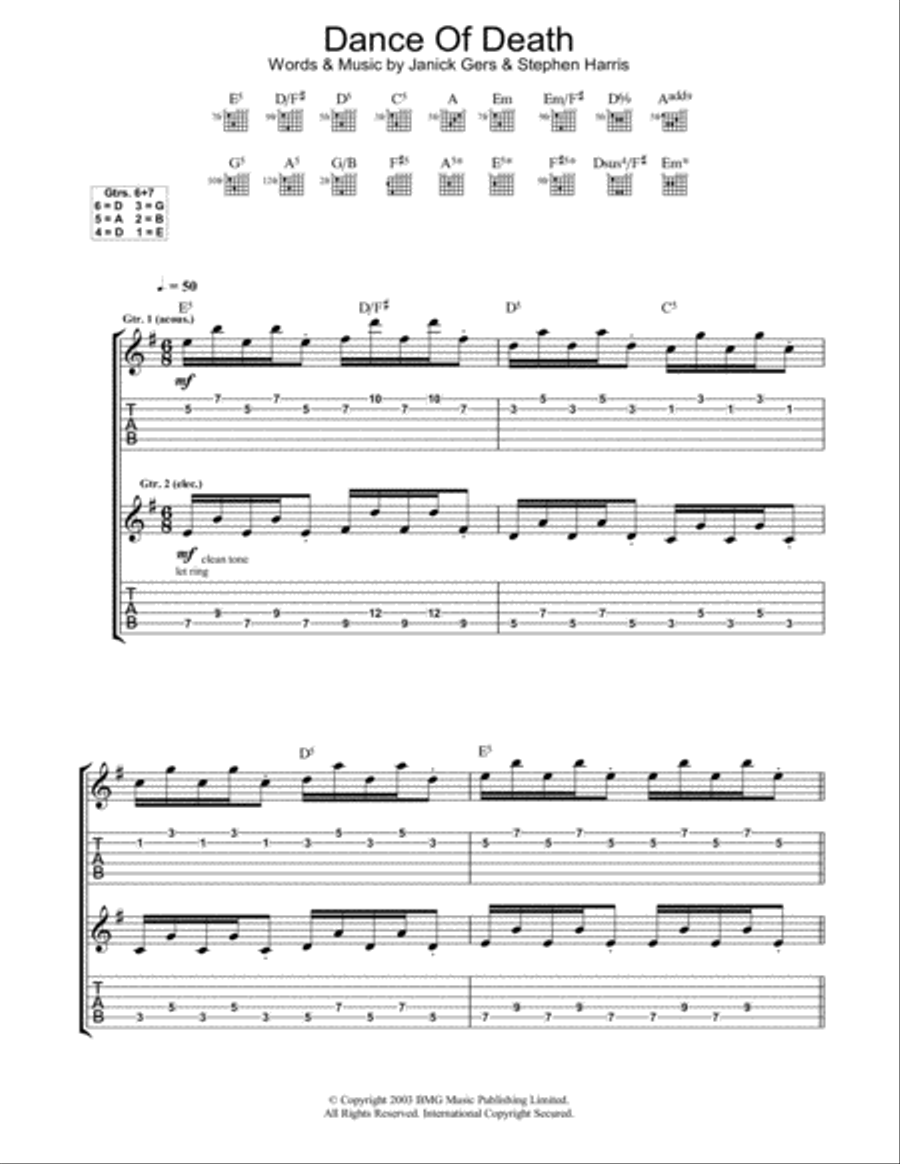 Dance Of Death Guitar Tablature scores gallery preview page 1