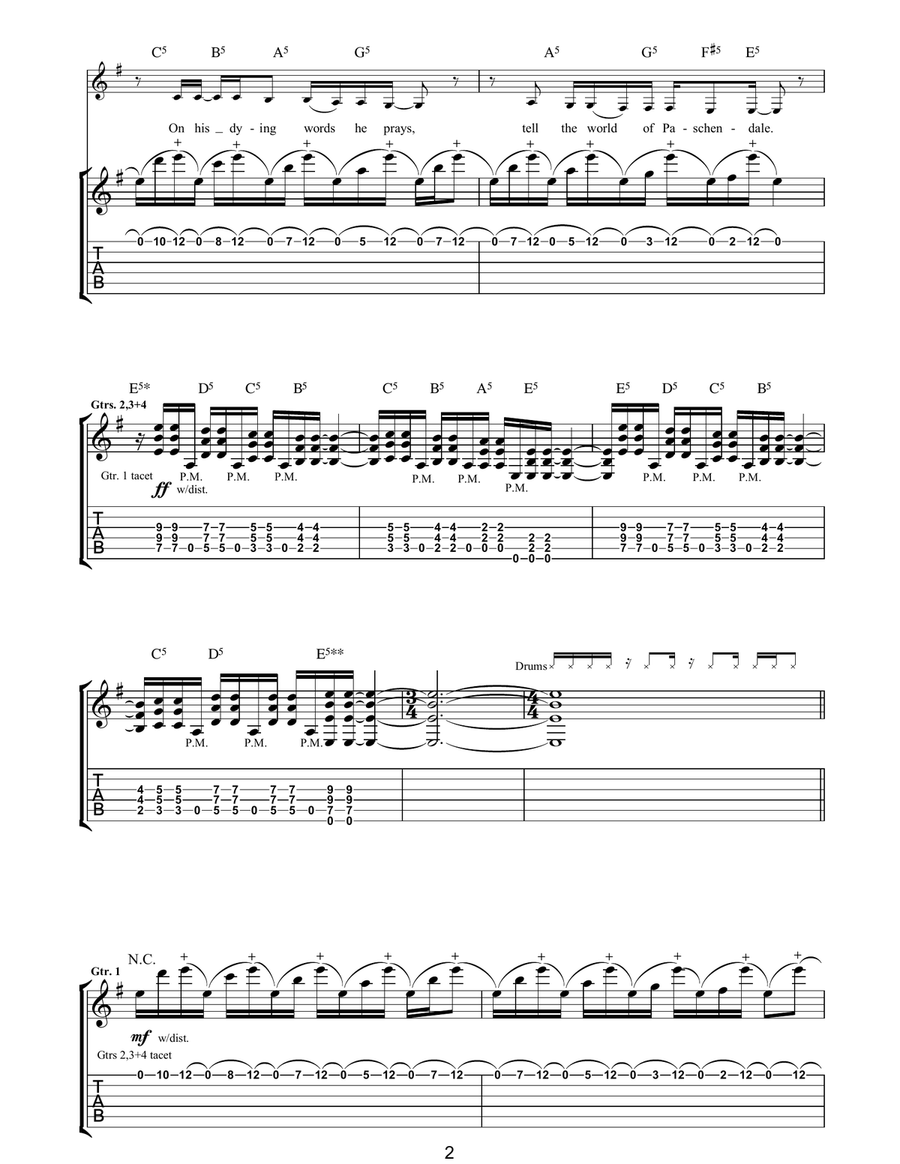 Paschendale Paschendale Guitar Tablature scores gallery preview page 2