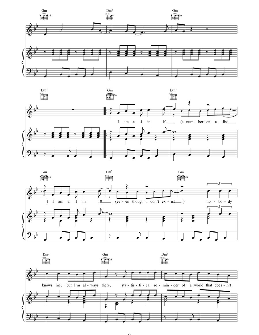One In 10 One In 10 Piano, Vocal, Guitar scores gallery preview page 2
