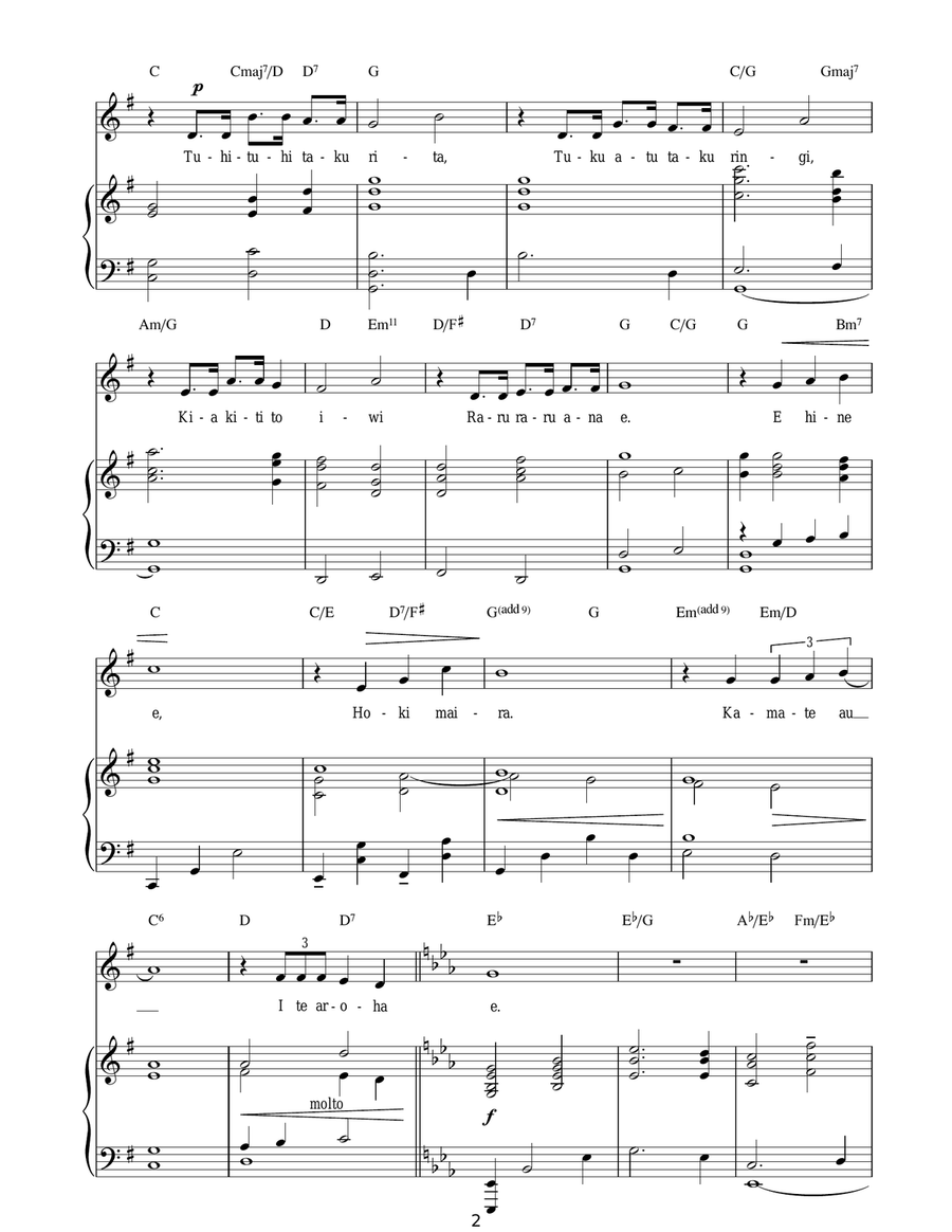 Pokarekare Ana Pokarekare Ana Piano, Vocal, Guitar scores gallery preview page 2