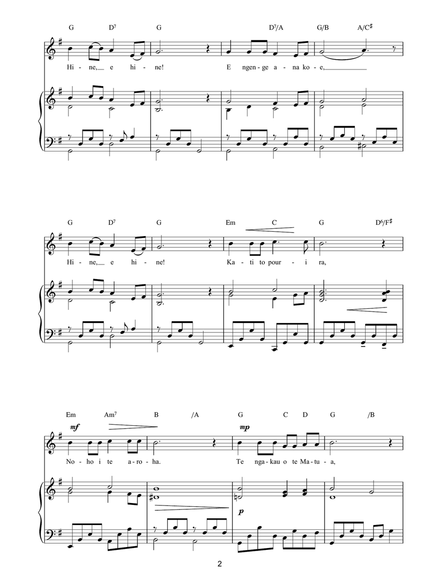 Hine, E Hine Hine, E Hine Piano, Vocal, Guitar scores gallery preview page 2