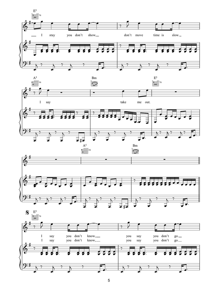 Take Me Out Take Me Out Piano, Vocal, Guitar scores gallery preview page 5