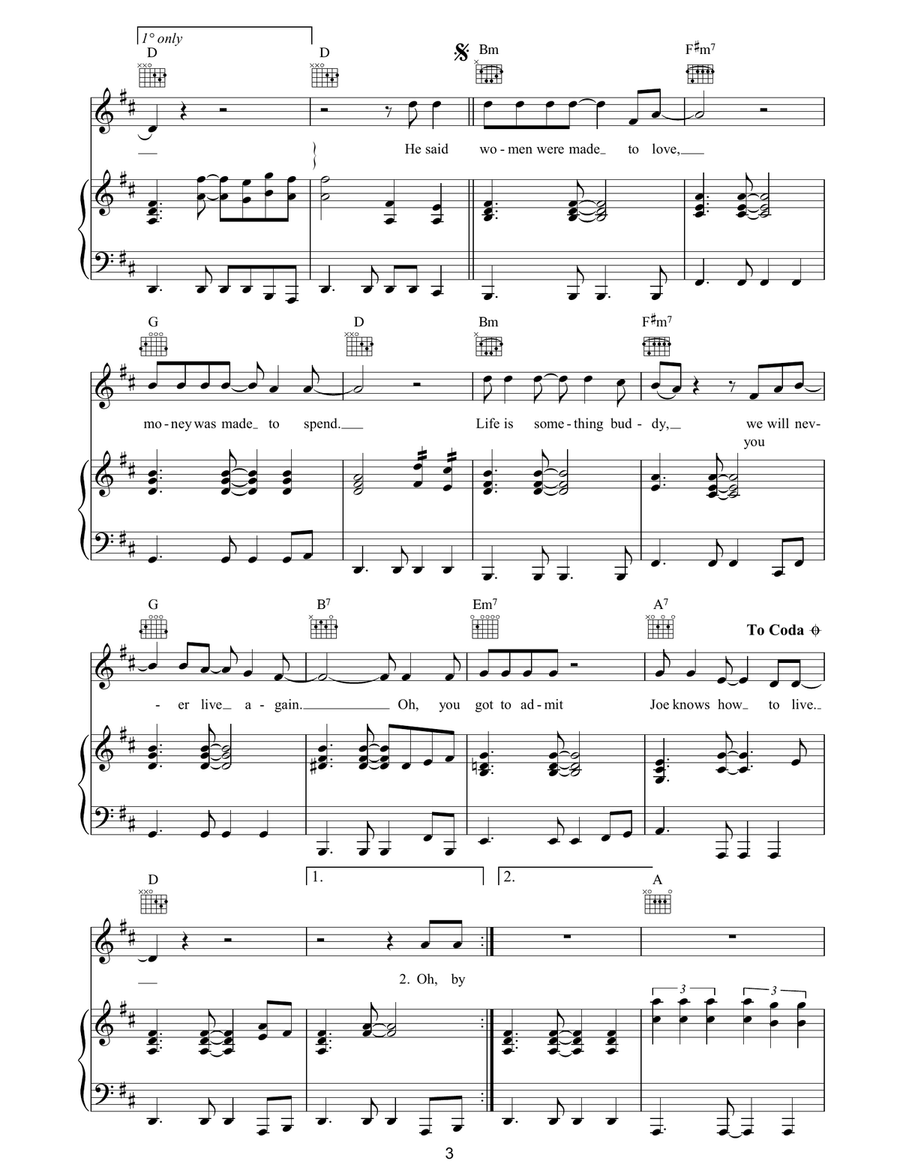Joe Knows How To Live Joe Knows How To Live Piano, Vocal, Guitar scores gallery preview page 3
