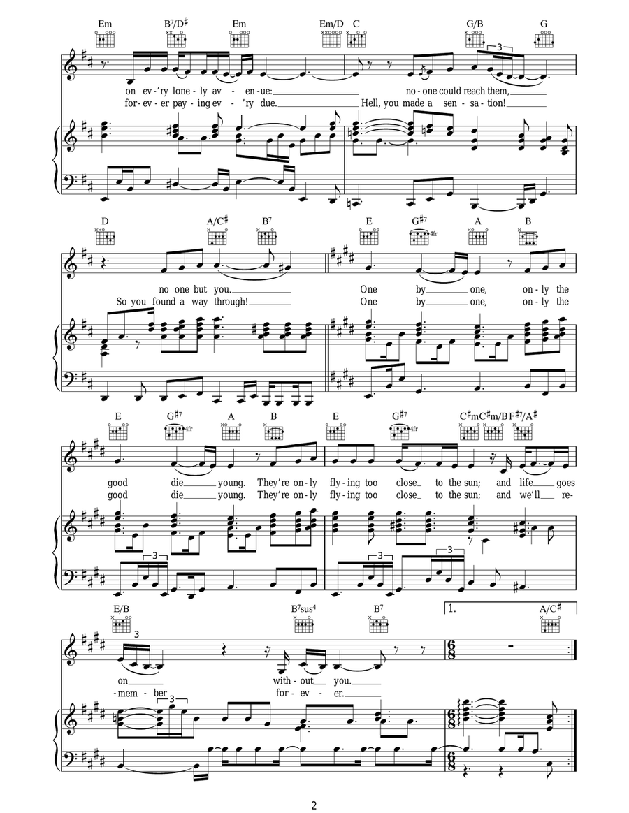 No One But You (Only The Good Die Young) Piano, Vocal, Guitar scores gallery preview page 2