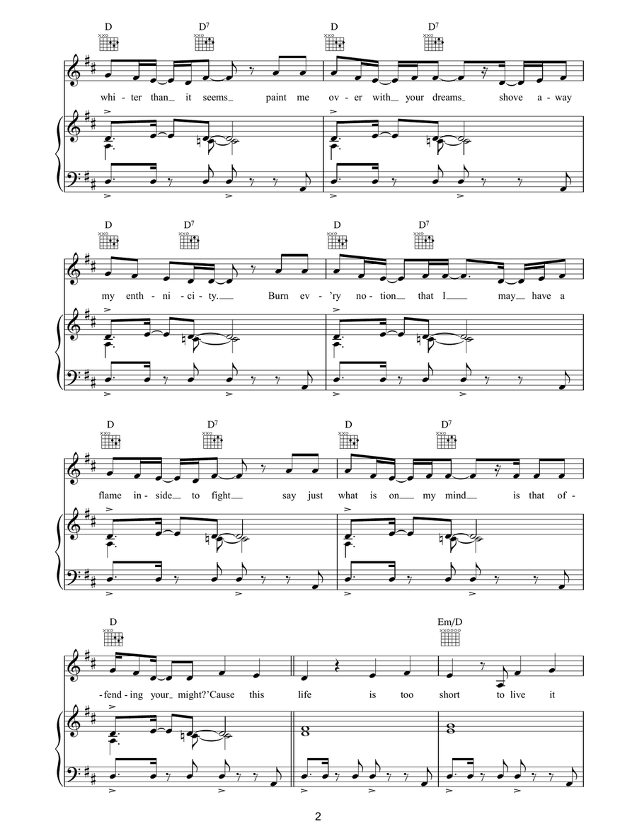 Powerless (Say What You Want) Piano, Vocal, Guitar scores gallery preview page 2