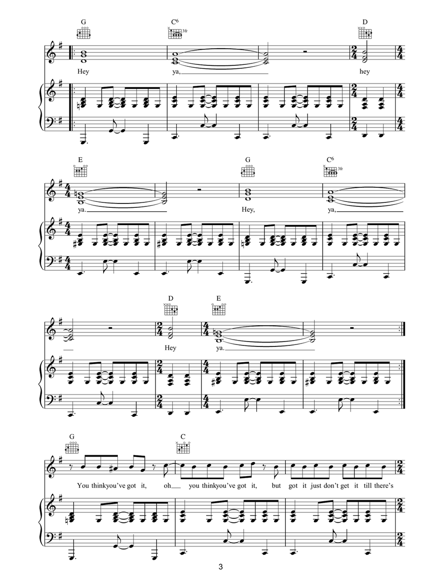 Hey Ya! Hey Ya! Piano, Vocal, Guitar scores gallery preview page 3